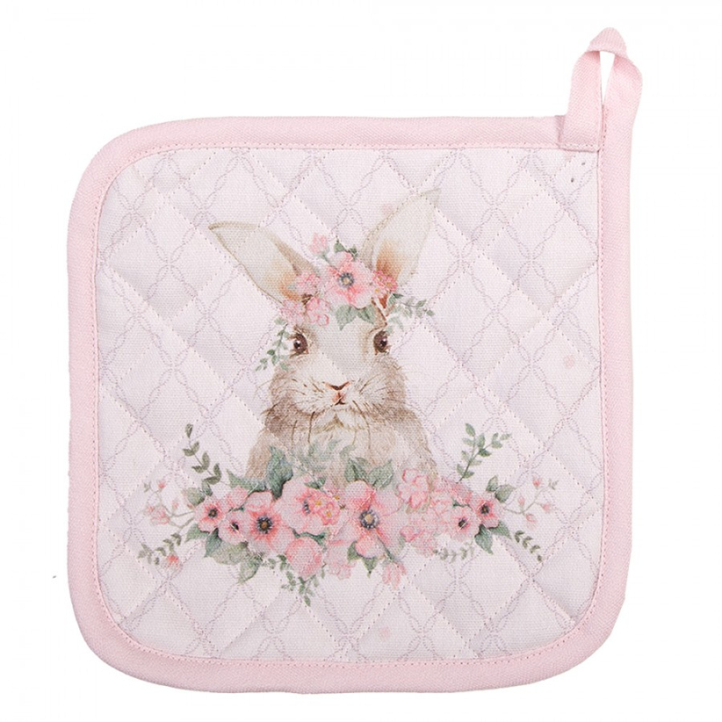 Bavlněná chňapka / podložka pod hrnec se vzorem velikonočního zajíčka a květinového věnce Floral Easter Bunny – 20x20 cm