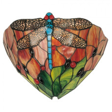 Nástěnná lampa Tiffany Dragonfly zeleno červená s motivem vážky – 30x15x20 cm