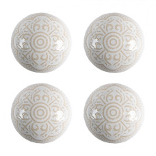 Sada 4 ks bílá keramická kulatá úchytka s béžovým orientálním ornamentem – 4 cm