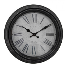 Hnědo-šedé nástěnné hodiny s patinou a nápisem Westminster Clock Company – 29x5 cm