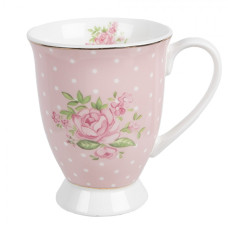 Porcelánový hrnek s bílými puntíky se vzorem růžové růže Sweet Roses – 300 ml