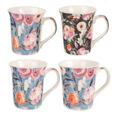 Set 4 porcelánových hrnků s malovanými květinami Leroux – 300 ml