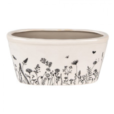 Béžový keramický obal na květináč s kresbou rostlinek Flora a Fauna – 23x11x11 cm