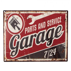 Červená nástěnná kovová cedule Parts and service garage – 25x20 cm