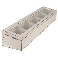 Bílý dřevěný box s pěti přihrádkami a skleněným víkem – 60x13x10 cm