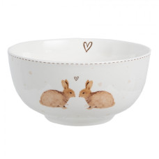 Bílá porcelánová miska na polévku s hnědými zajíčky Bunnies in Love – 500 ml