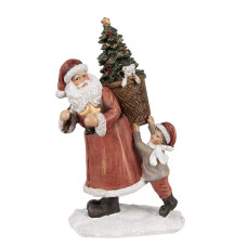 Vánoční dekorace s LED světlem figurka Santa Claus se stromečkem na zádech – 27 cm