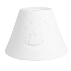 Bílé porcelánové stínidlo na lampu noční obloha a kočky sedící na měsíčku – 15x10 cm