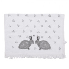 Bílý bavlněný ručník pro hosty se šedými zajíčky a srdíčky Bunnies in Love – 40x66 cm