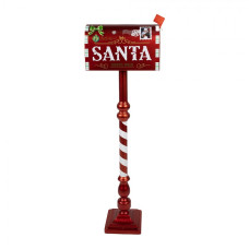 Červeno-bílá vánoční dekorace kovová poštovní schránka Santa Clause – 33x18x99 cm