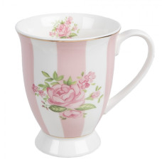 Porcelánový hrnek s růžovými pruhy se vzorem růžové růže Sweet Roses – 300 ml