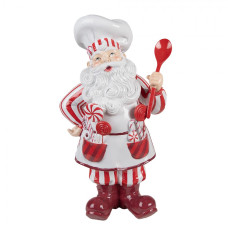 Červená vánoční dekorace Santa Claus s červenou vařečkou a s lízátkami po kapsách – 47 cm