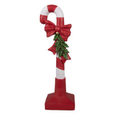 Červená vánoční dekorace figurka Candy Cane s bílými pruhy, mašlí a vánoční větvičkou M – 40 cm