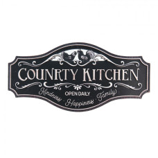 Černá plechová dekorativní cedule Country Kitchen – 60x30 cm