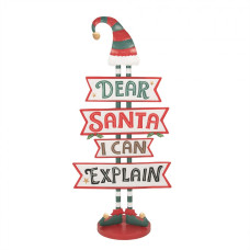 Velká kovová vánoční cedule ve tvaru elfa s vtipným nápisem Dear Santa I Can Explain – 50x27x106 cm