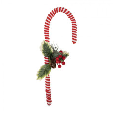 Červeno-bílá vánoční dekorace lízátko Candy Cane s cesmínou a šiškou – 30 cm