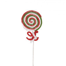 Zeleno-červená vánoční dekorace / zápich kulaté lízátko Candy Cane – 42 cm