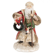 Vánoční dekorace figurka Santa Claus ve zlatém kabátě s bubínkem a věncem – 25 cm