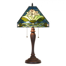 Modrá stolní lampa Tiffany s leknínem Waterlily – 31x31x61 cm