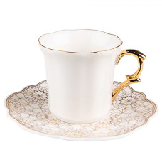 Bílý porcelánový šálek se vzorovaným podšálkem Tasse – 95 ml