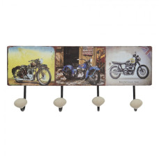 Nástěnný kovový věšák se 4-mi háčky Retro Moto – 40x7x18 cm