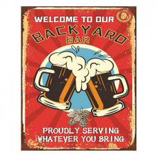 Červená nástěnná cedule Backyard Bar – 20x1x25 cm