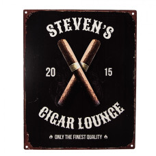 Černá antik nástěnná kovová cedule s doutníky Cigar Lounge – 20x1x25 cm