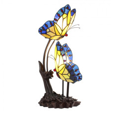 Stolní lampa Tiffany s motýlky Butterfly blue – 24x17x47 cm